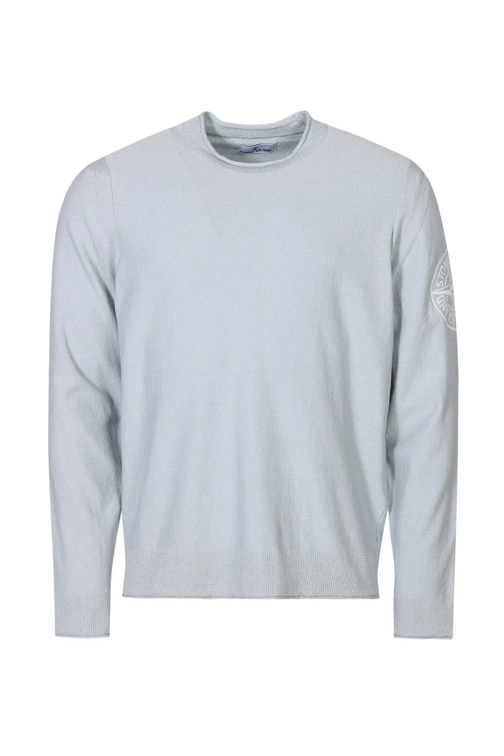Stone Island Roll Trim Embroidered Logo Sweatshirt in Baby Blue