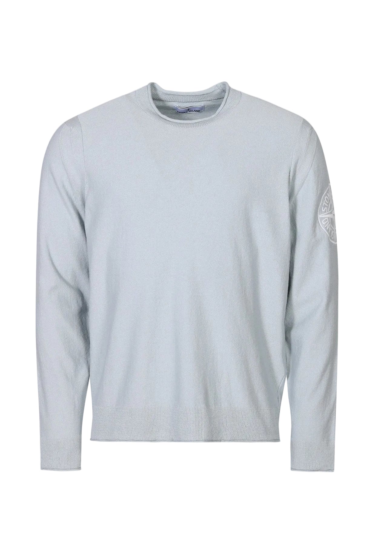 Stone Island Roll Trim Embroidered Logo Sweatshirt in Baby Blue