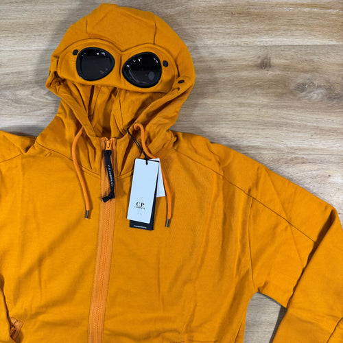 C.P. Company Diagonal Raised Fleece Goggle Hoodie in Desert Sun - Orange
