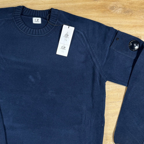 C.P. Company Cotton Chenille Crewneck Lens Sweater in Midnight Navy