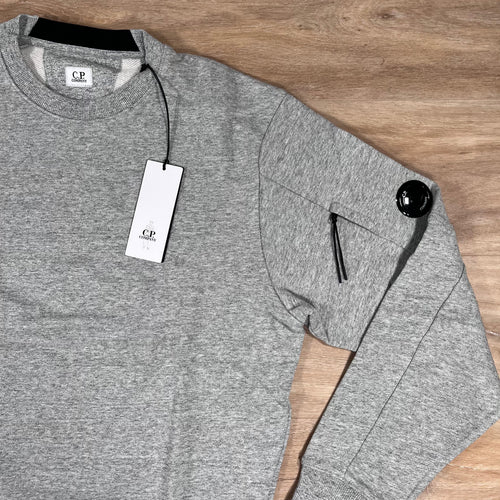 C.P. Company Diagonal Raised Fleece Crewneck Lens Sweatshirt in Grey Melange