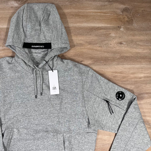 C.P. Company Diagonal Raised Fleece Lens Hoodie in Grey Melange