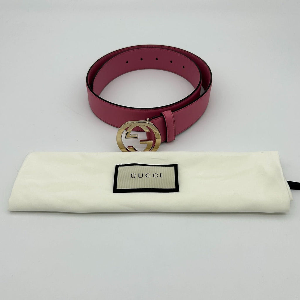 Gucci Belt Interlocking Leather Metal Pink Light Togo