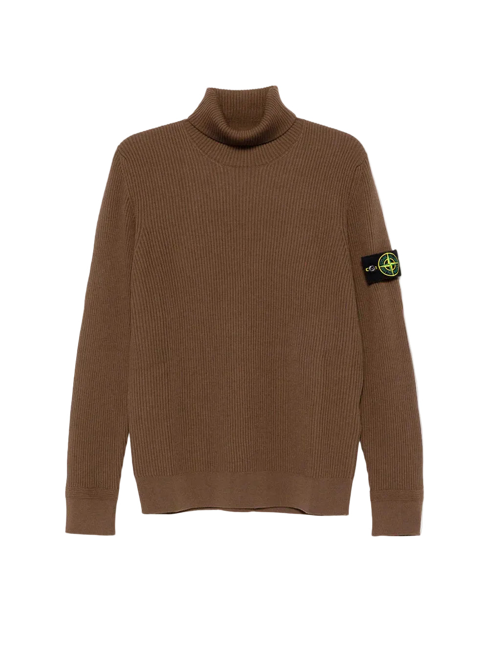 Stone Island Turtle Neck Ribbed Wool Sweatshirt Walnut Brown