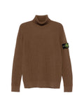 Stone Island Turtle Neck Ribbed Wool Sweatshirt Walnut Brown