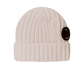 Cp Company Extrafine Merino Wool Mixed Lens Beanie In Off White / Cream