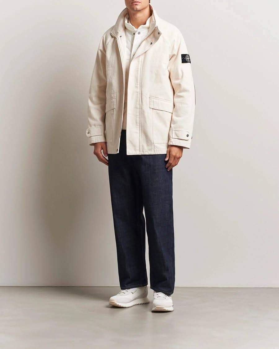 Stone Island Natural Cotton Gabardine S.I. Raw Beauty In Ivory