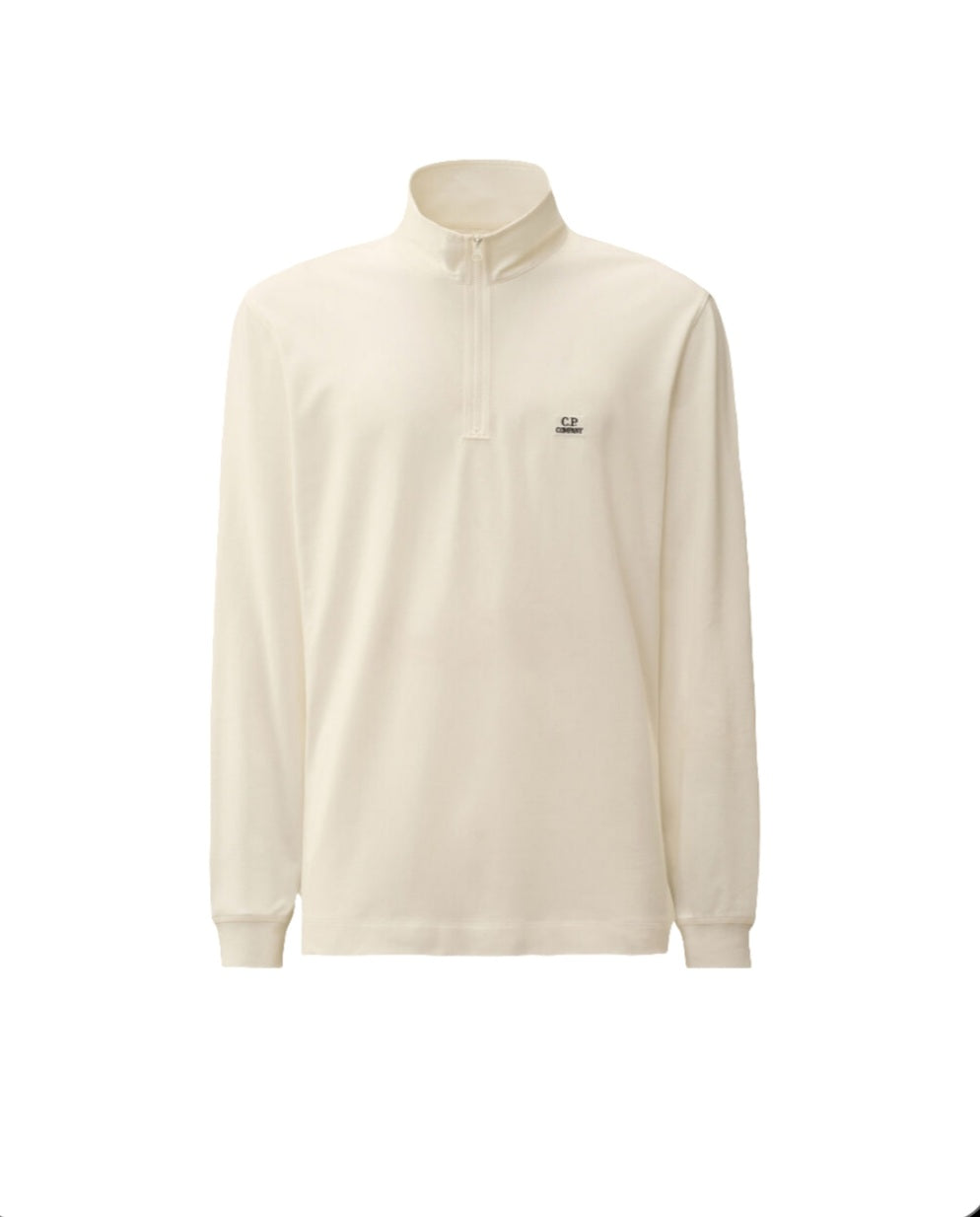 Cp Company 152A Stretch Piquet Long Sleeved Zip Polo Shirt In White