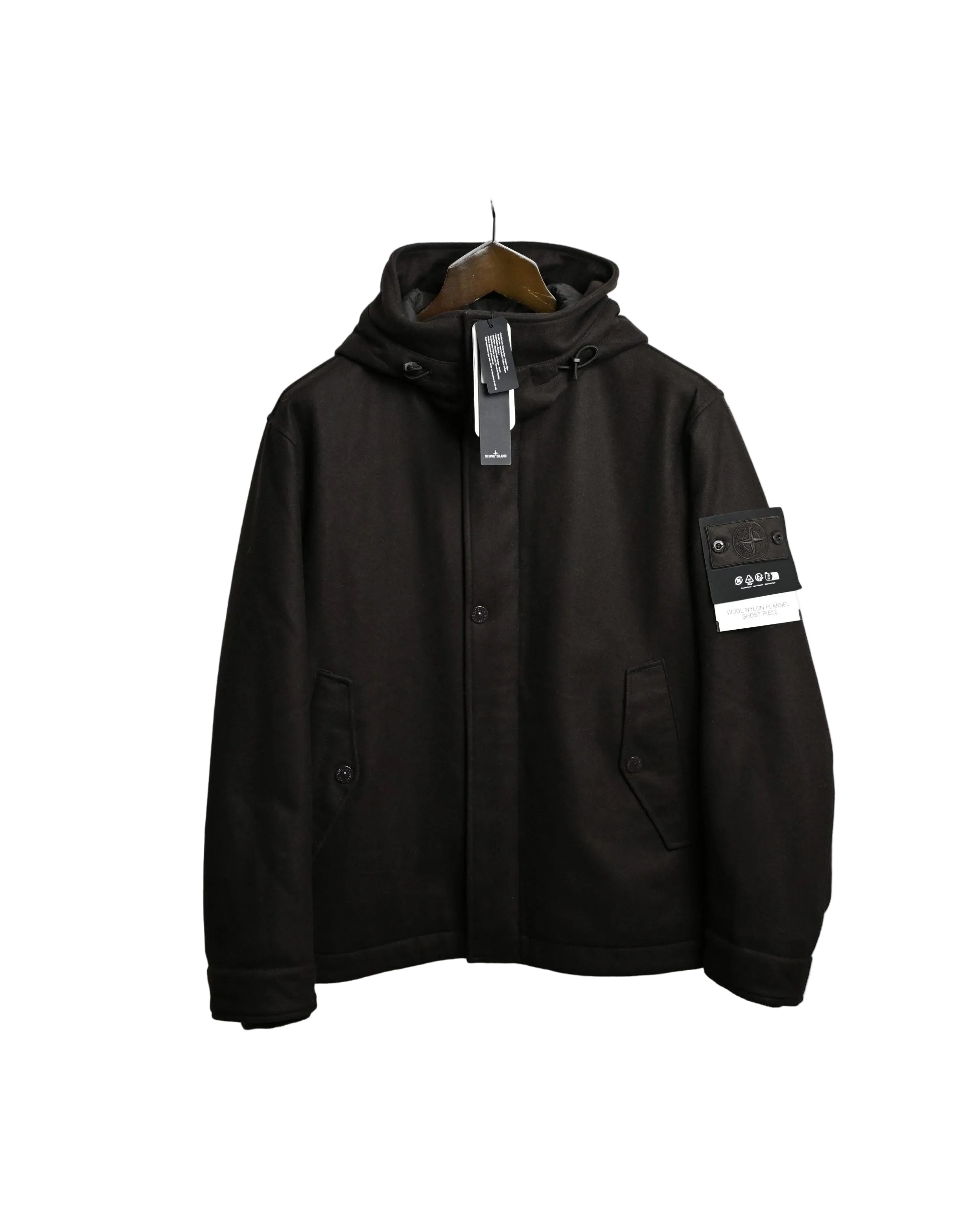 Stone Island Wool Nylon Flannel Ghost Piece In Black