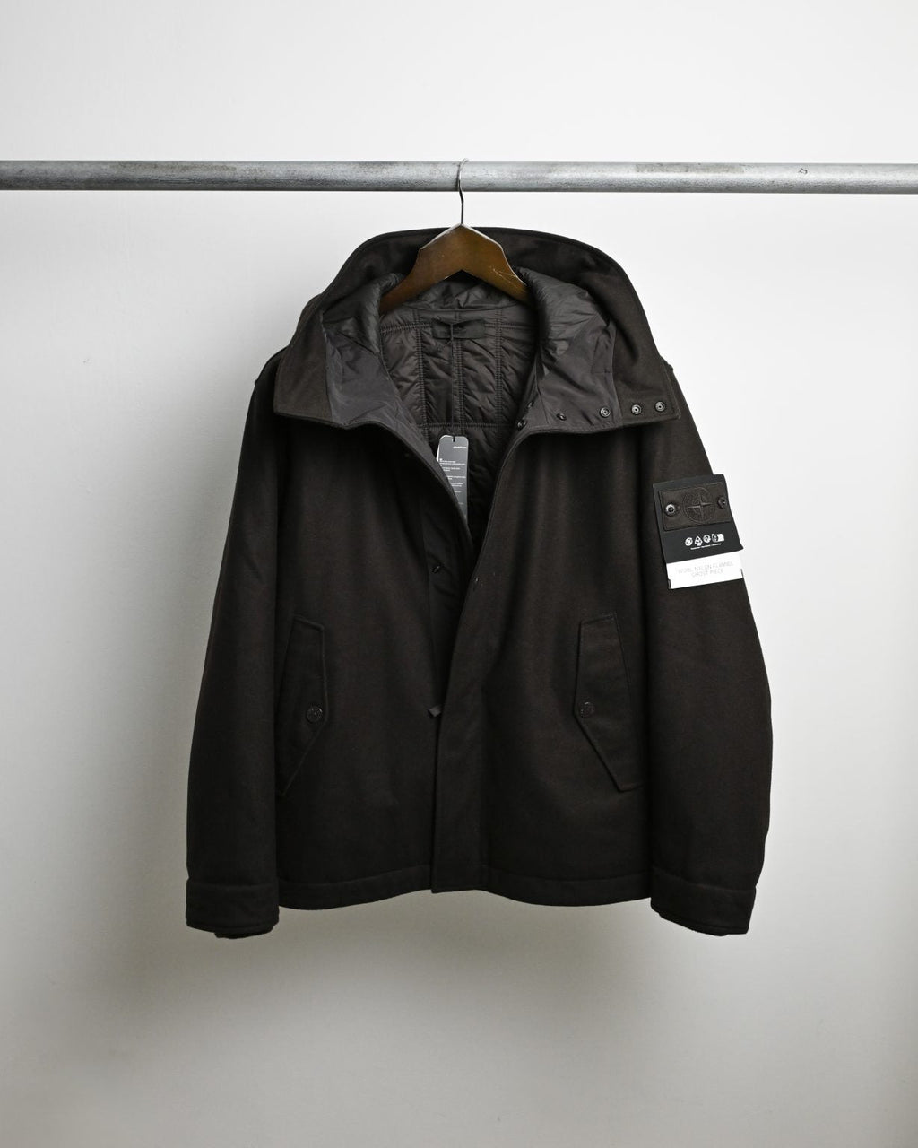 Stone Island Wool Nylon Flannel Ghost Piece In Black