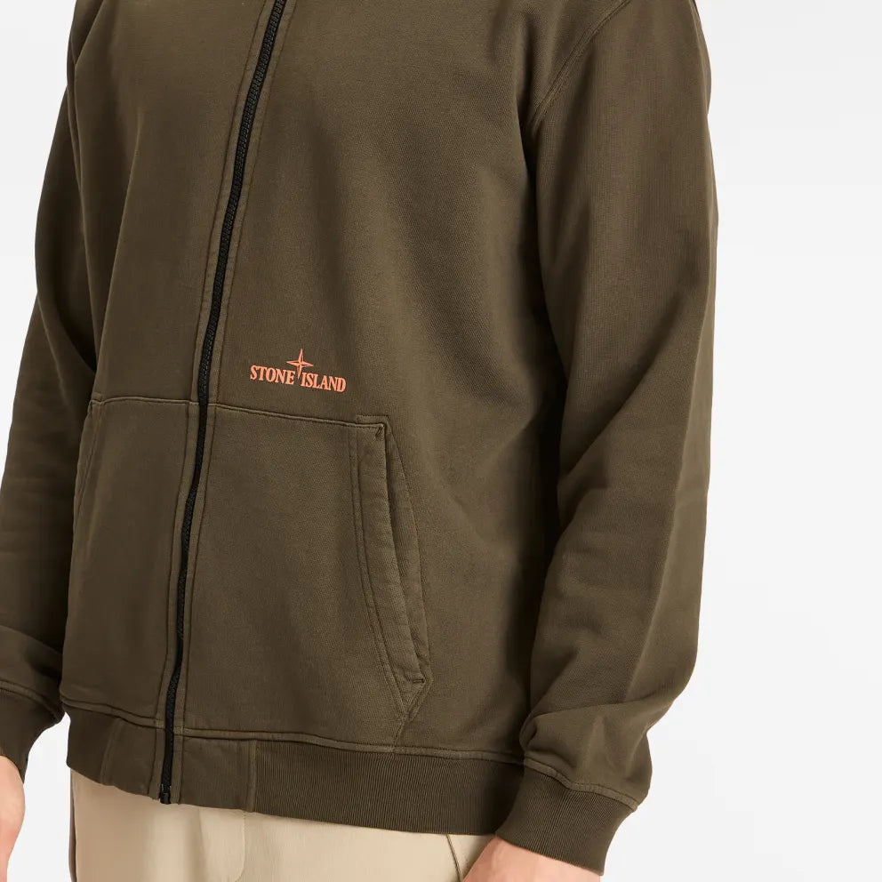 Stone Island Boxy Fit Cotton Fleece Full Zip Hoodie In Verde