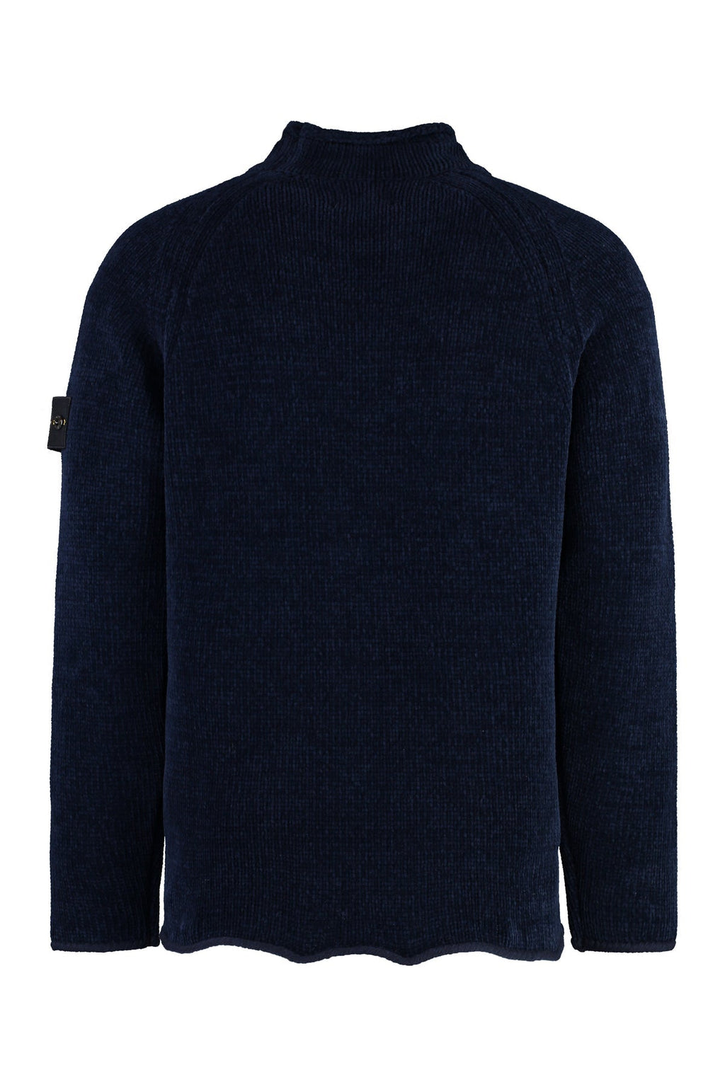 Stone Island Mock Neck Cotton Chenille Knit In Navy