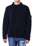 Stone Island Mock Neck Cotton Chenille Knit In Navy