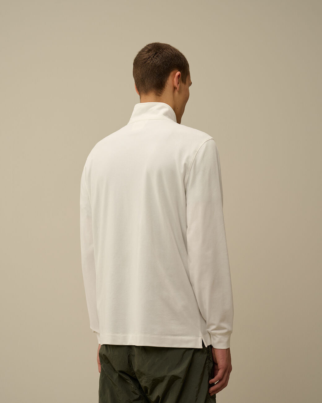 Cp Company 152A Stretch Piquet Long Sleeved Zip Polo Shirt In White