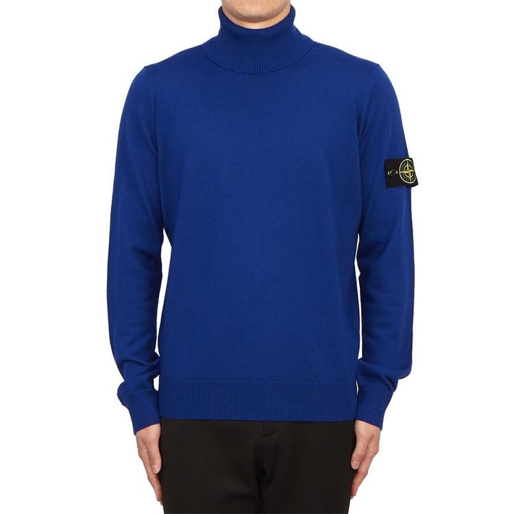 Stone Island Virgin Wool Turtleneck Sweatshirt Royal Blue