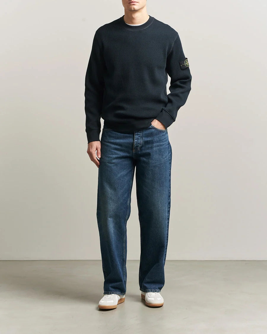 Stone Island Organic Cotton Waffle Sweatshirt In Navy