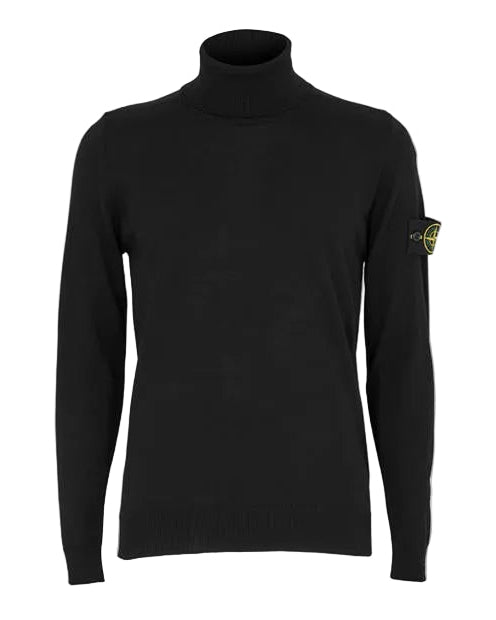 Stone Island Ribbed Light Wool Turtleneck Sweatshirt In Black