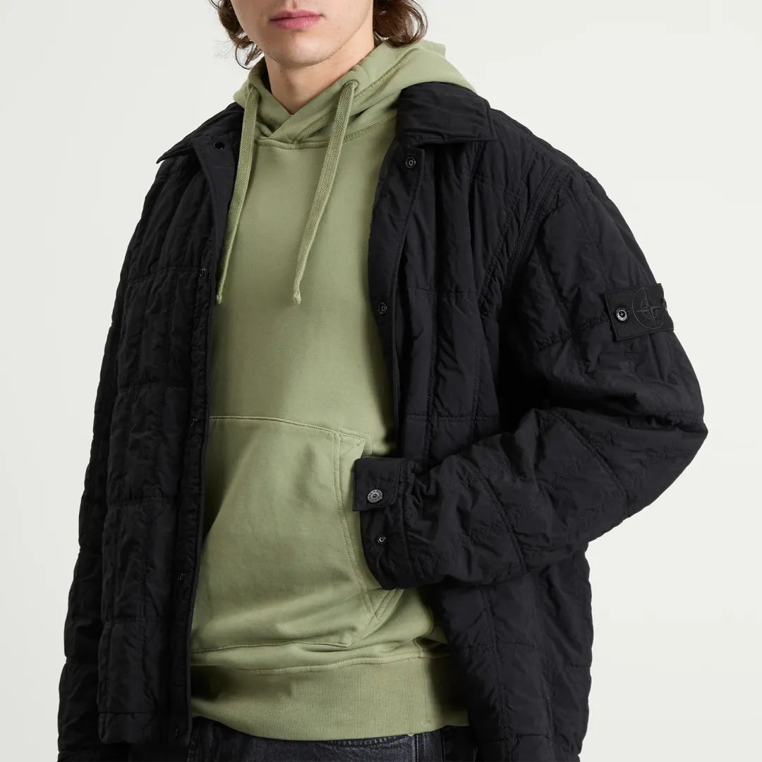 Stone Island Nylon Smerigliato Ghost Primaloft Overshirt In Black