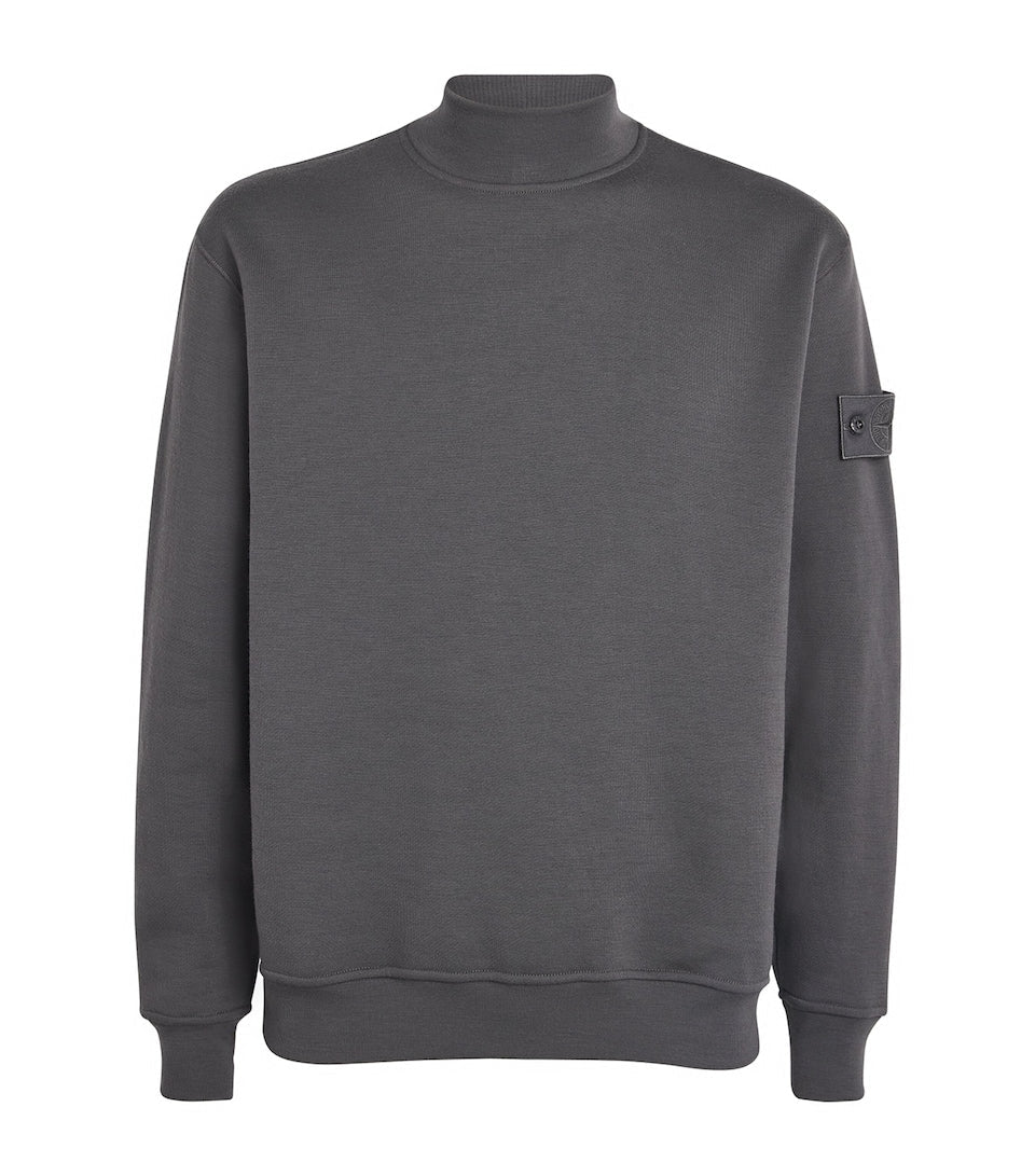 Stone Island Cotton Wool Fleece Ghost Funnel Neck Sweatshirt In Grey