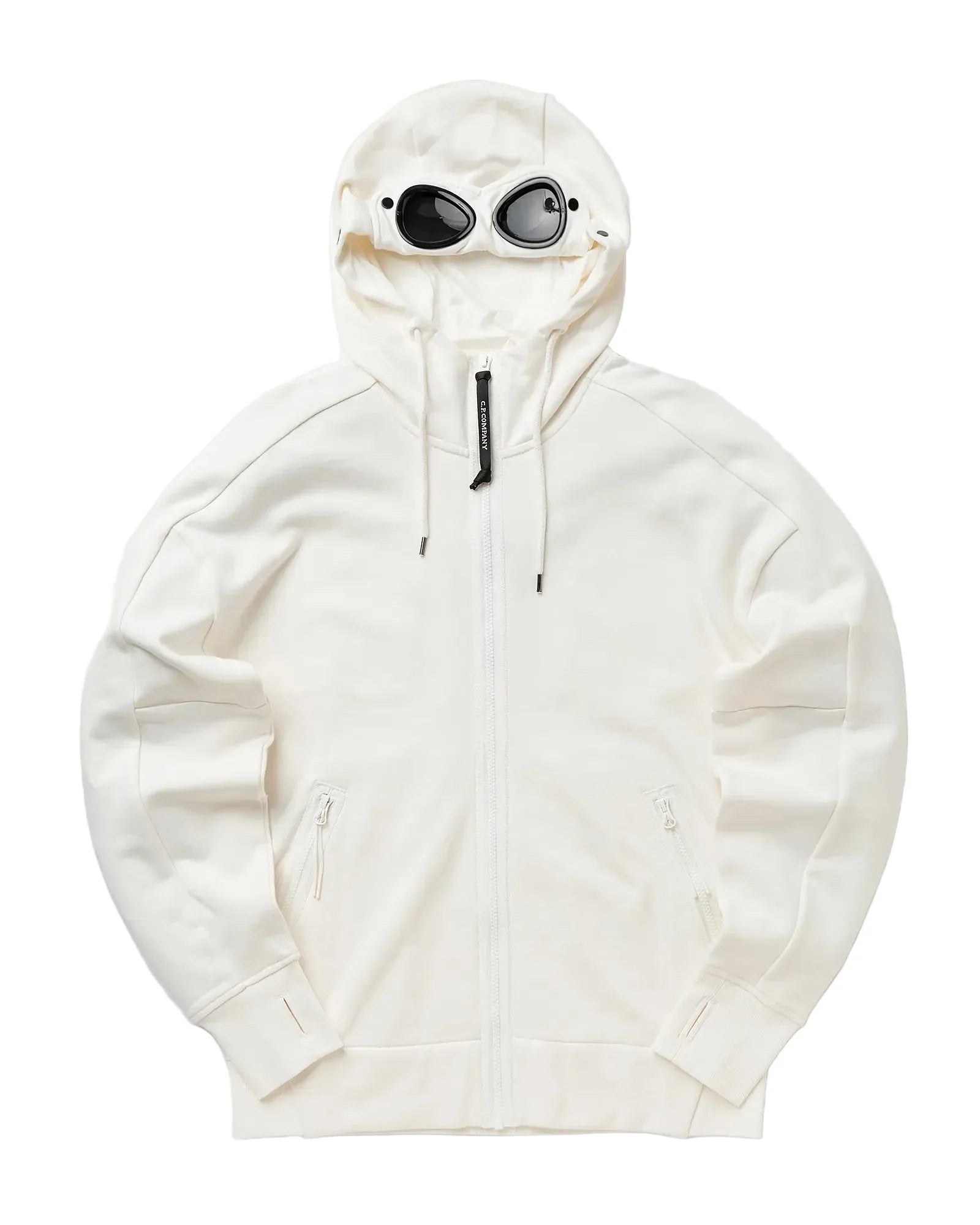 Cp Company Diagonal Raised Goggle Full Zip Hoodie In White
