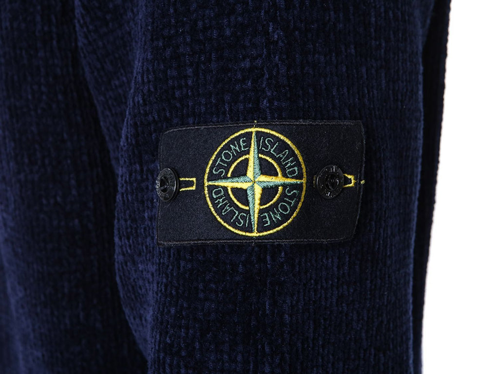 Stone Island Mock Neck Cotton Chenille Knit In Navy
