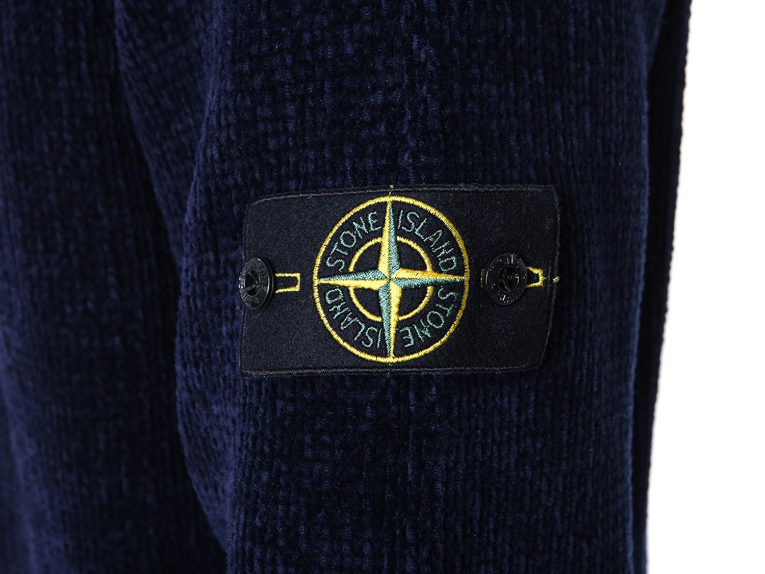Stone Island Mock Neck Cotton Chenille Knit In Navy