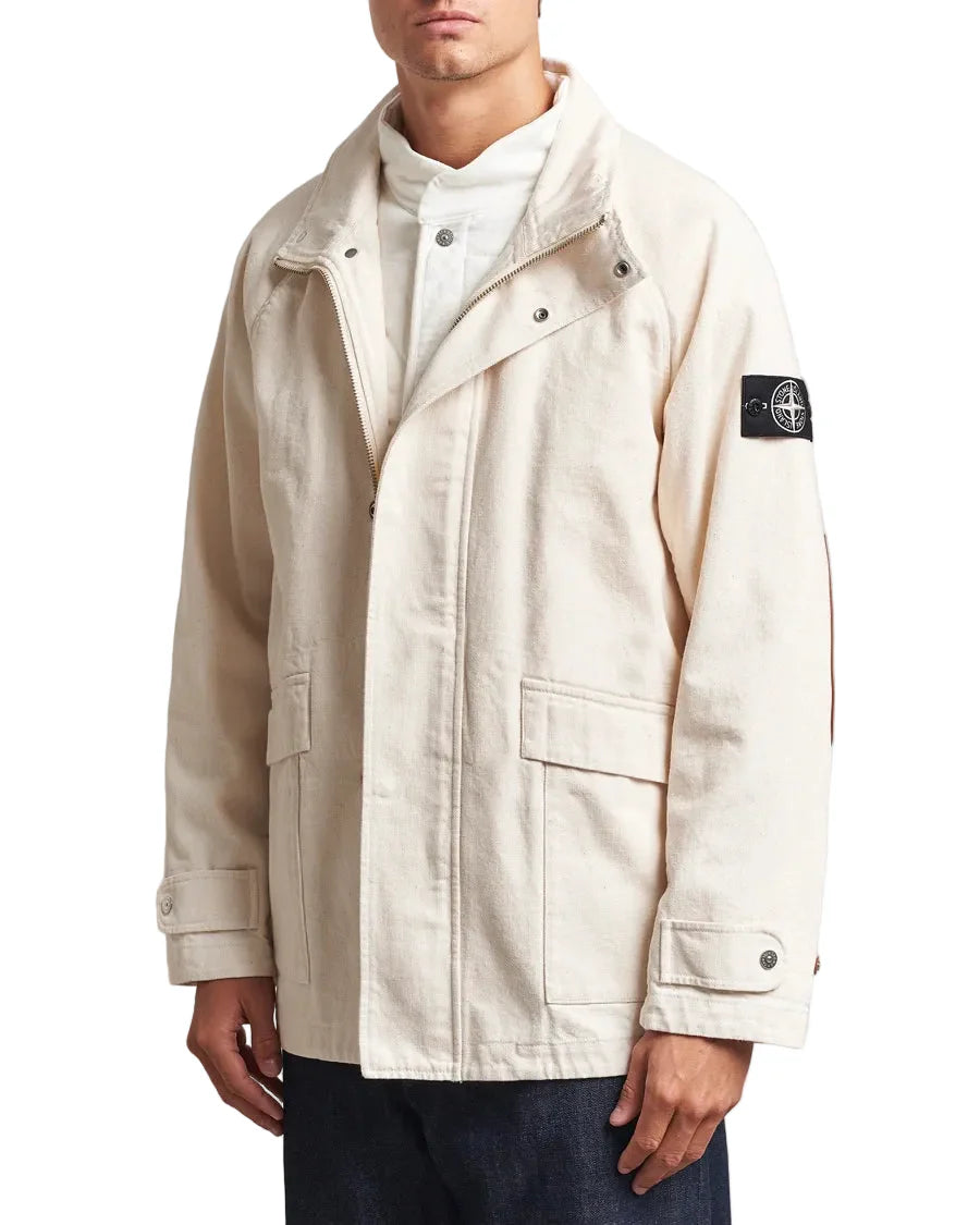 Stone Island Natural Cotton Gabardine S.I. Raw Beauty In Ivory