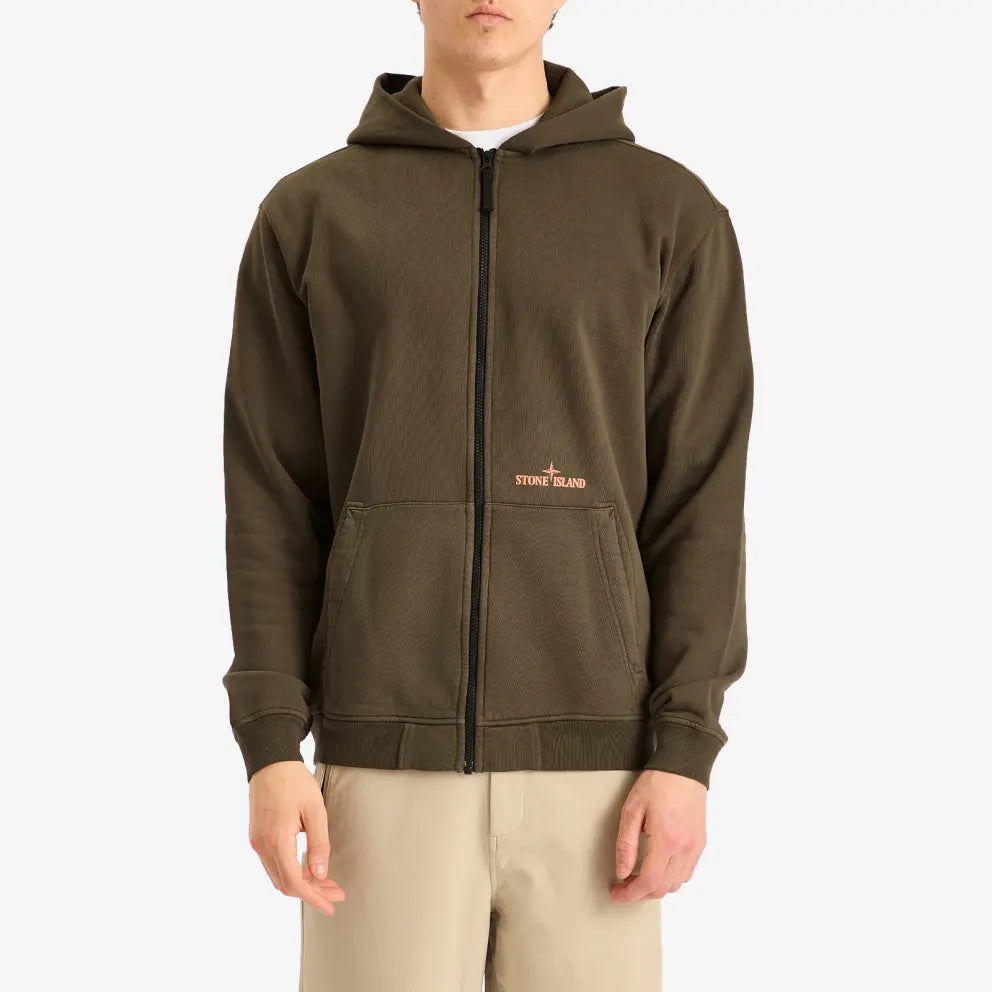 Stone Island Boxy Fit Cotton Fleece Full Zip Hoodie In Verde