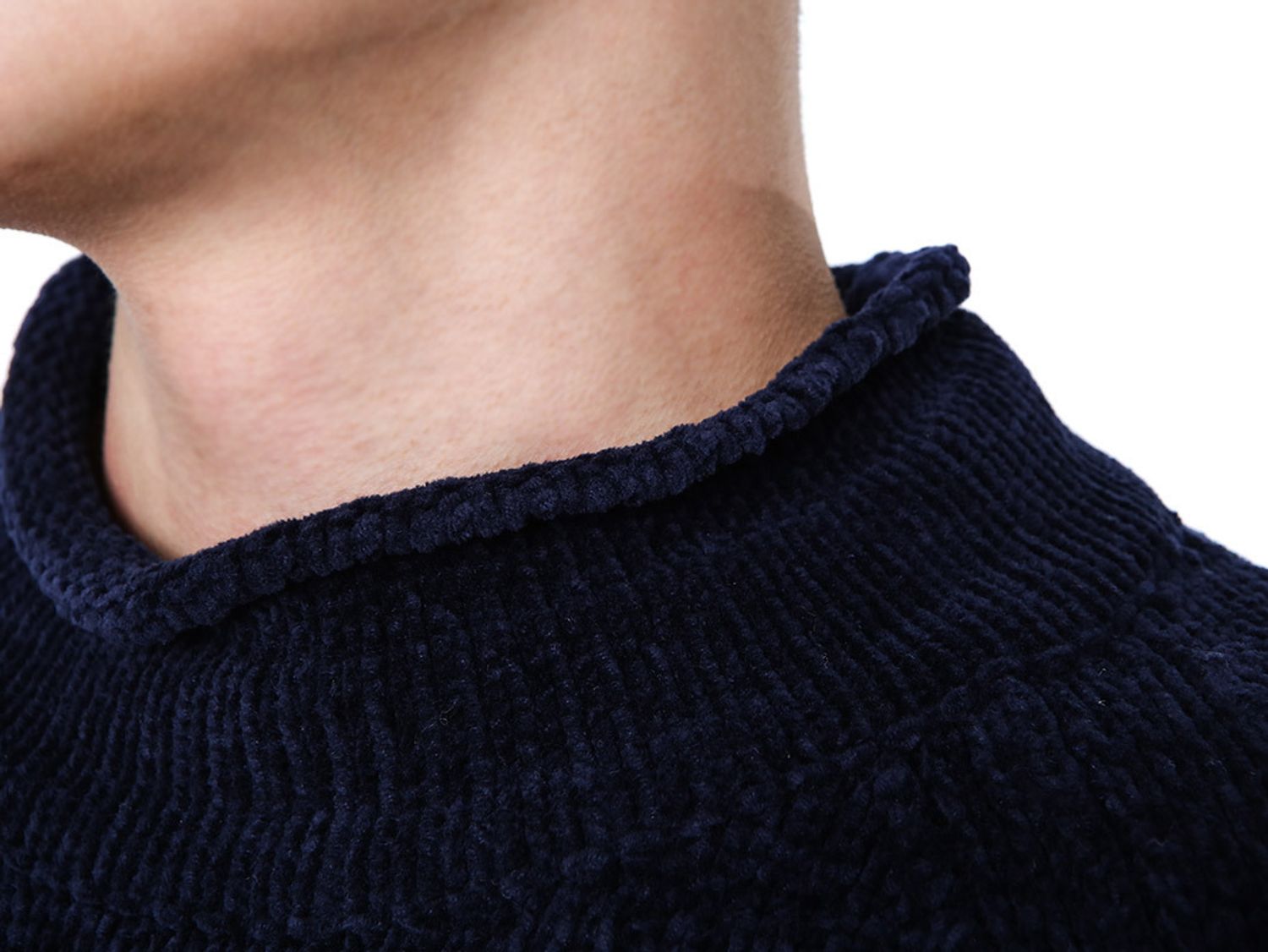 Stone Island Mock Neck Cotton Chenille Knit In Navy