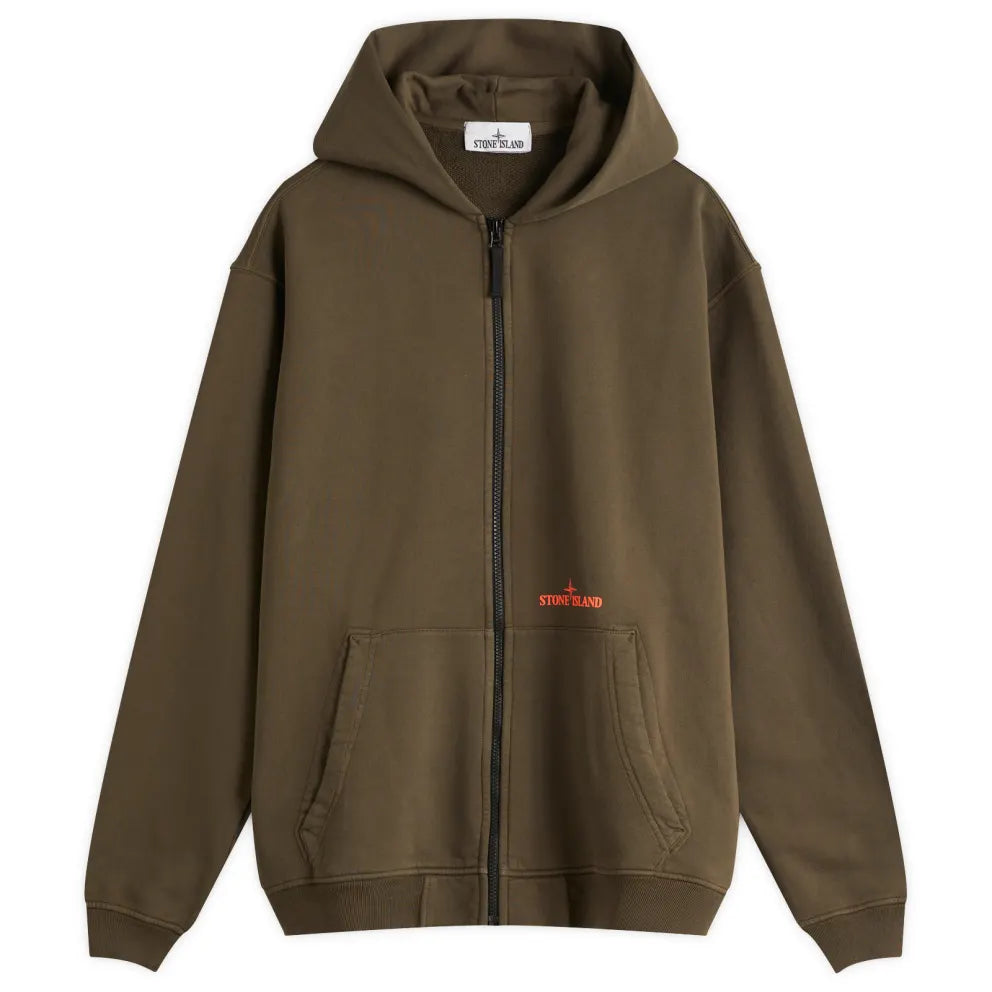 Stone Island Boxy Fit Cotton Fleece Full Zip Hoodie In Verde
