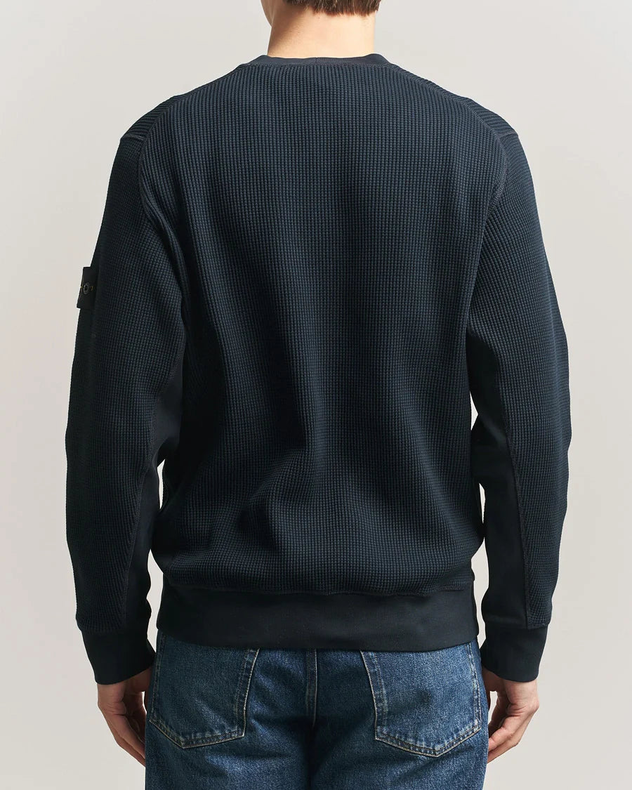 Stone Island Organic Cotton Waffle Sweatshirt In Navy