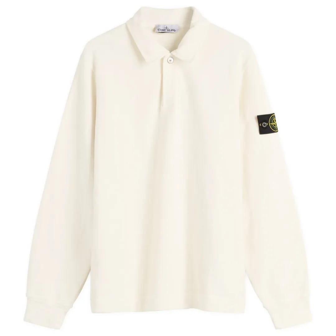 Stone Island Brushed Heavy Cotton Long Sleeve Polo In Ivory