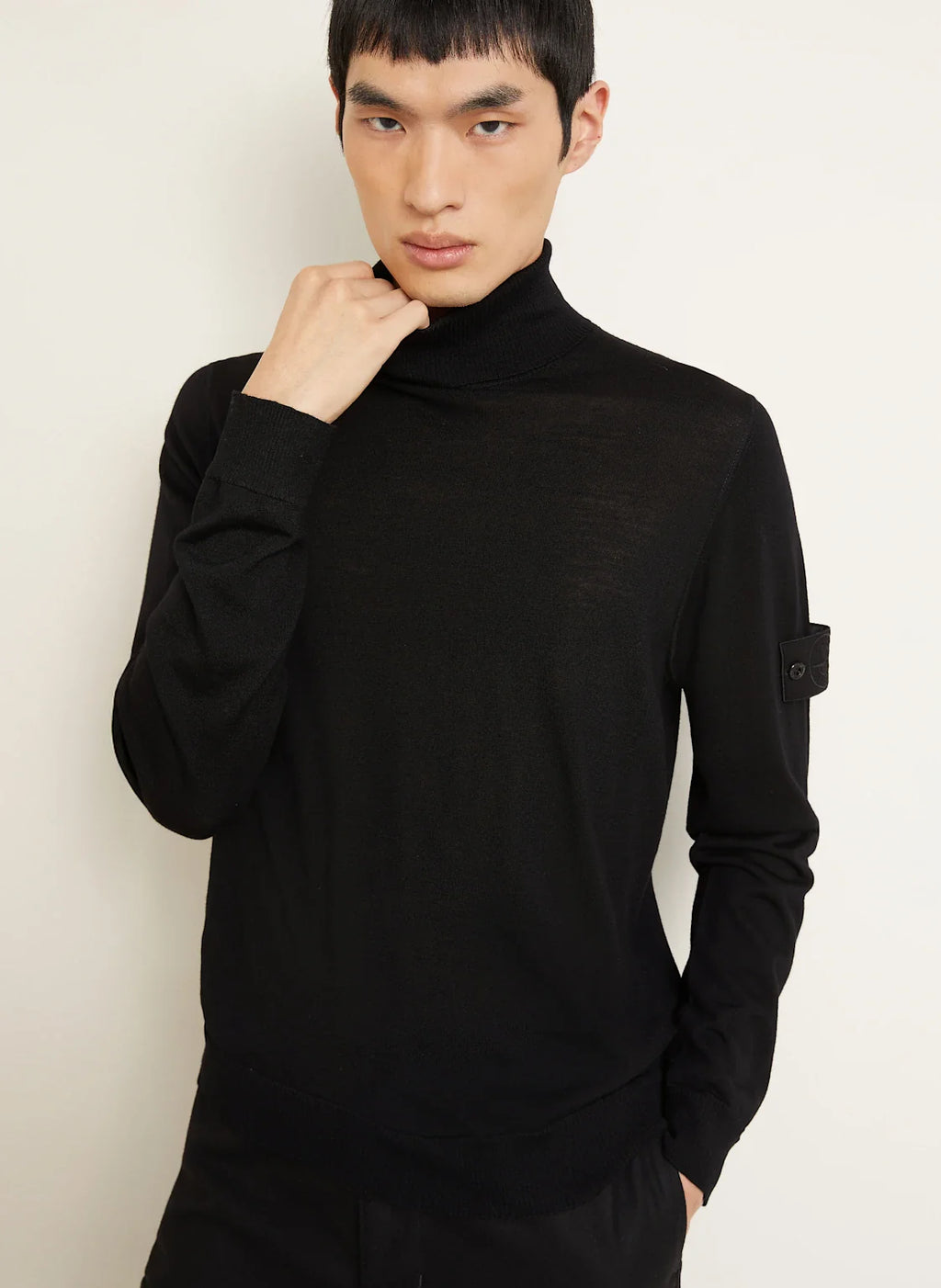Stone Island Ghost Fine Knit Turtle Neck In Black