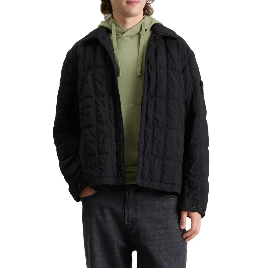 Stone Island Nylon Smerigliato Ghost Primaloft Overshirt In Black