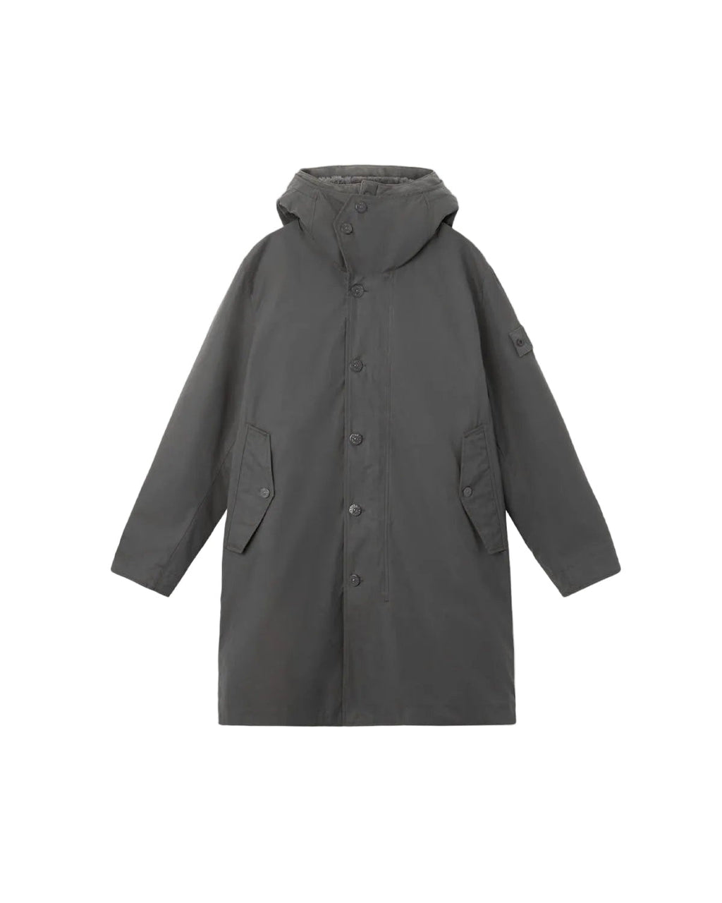 Stone Island Long Hooded Parka With Sheepskin Hood In Grey