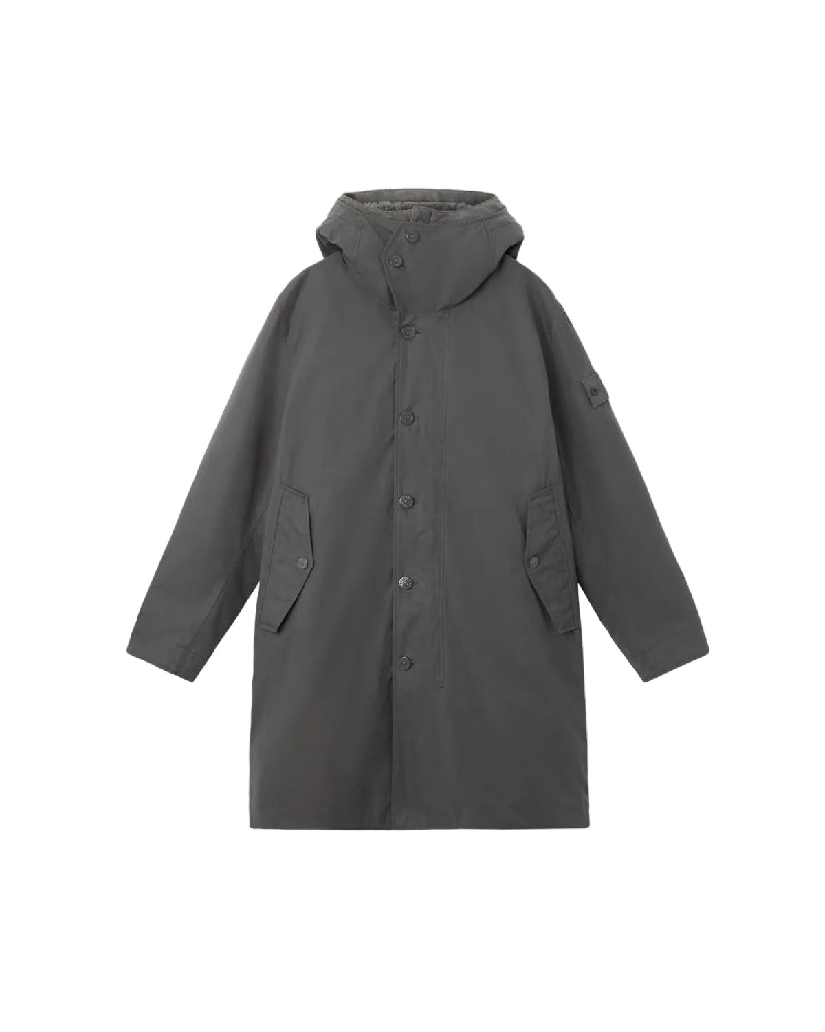 Stone Island Long Hooded Parka With Sheepskin Hood In Grey