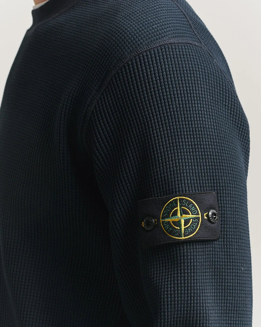 Stone Island Organic Cotton Waffle Sweatshirt In Navy