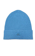 Cp Company Oversized Fit Lambswool Patch Logo Beanie in Spruce Blue