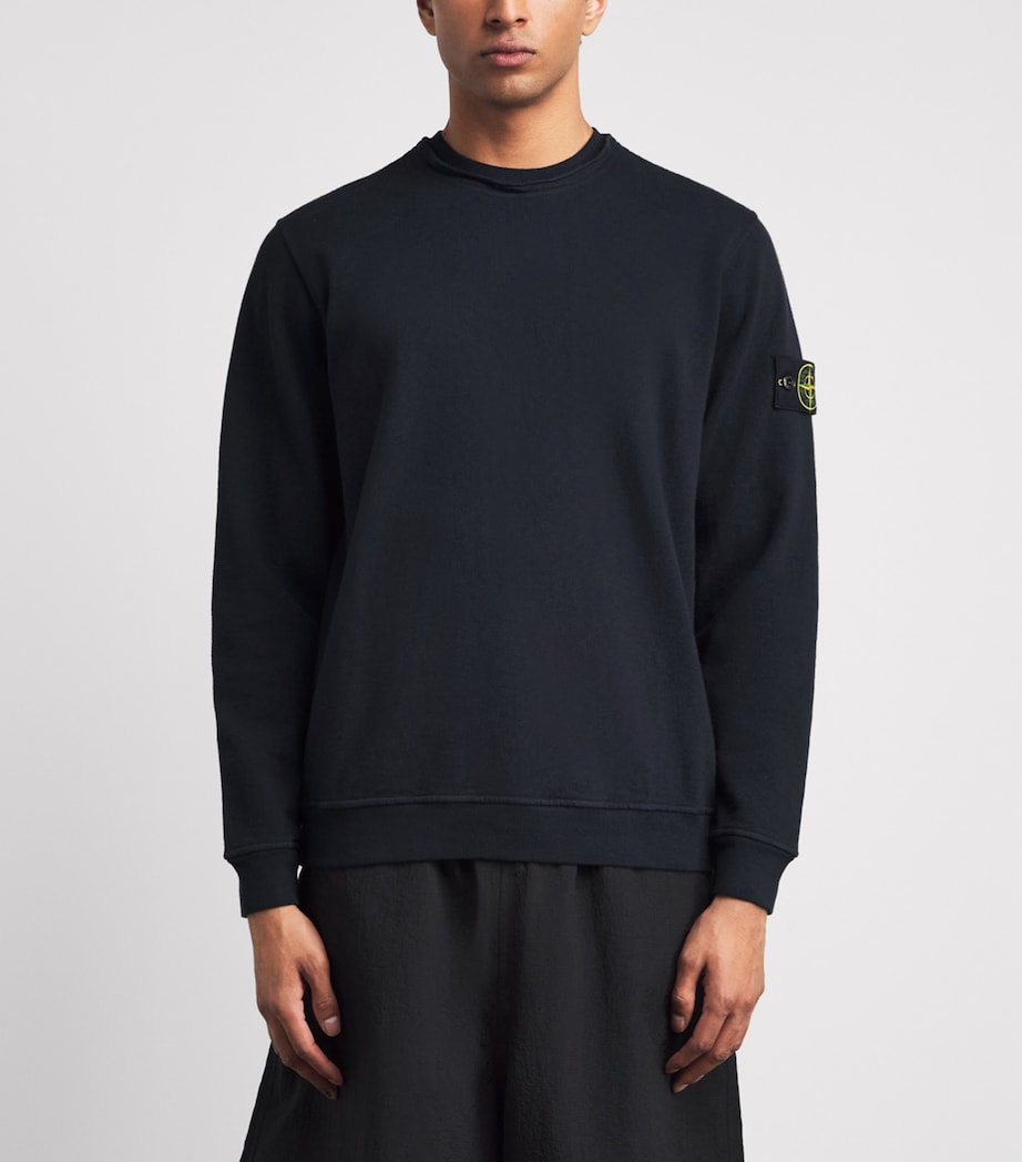 Stone Island Malfile Fleece Old Effect Sweatshirt In Navy
