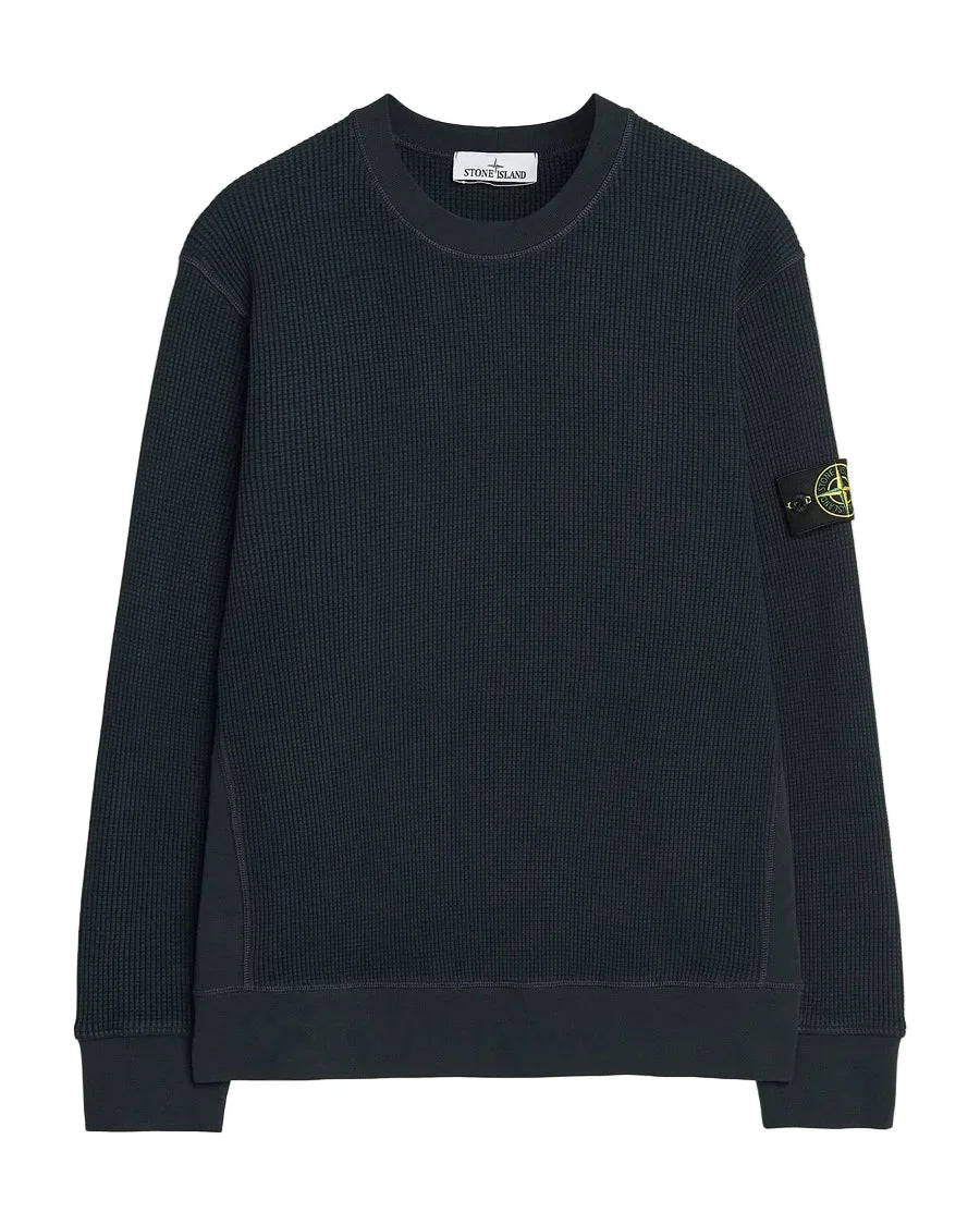 Stone Island Organic Cotton Waffle Sweatshirt In Navy