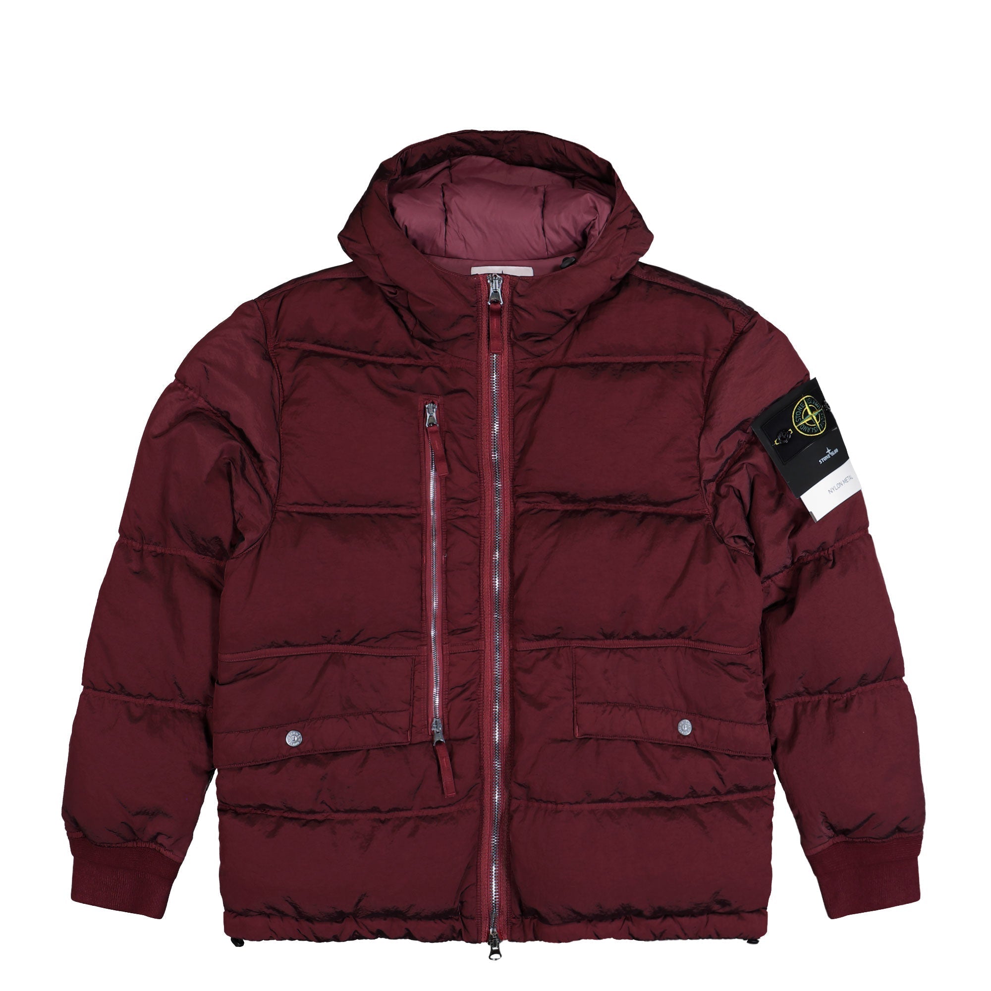 Stone Island Nylon Metal Down Jacket In Burgundy
