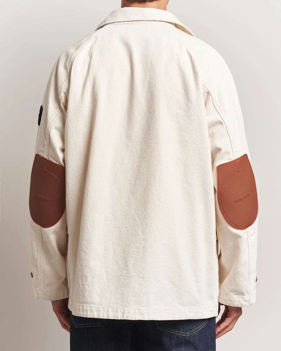 Stone Island Natural Cotton Gabardine S.I. Raw Beauty In Ivory