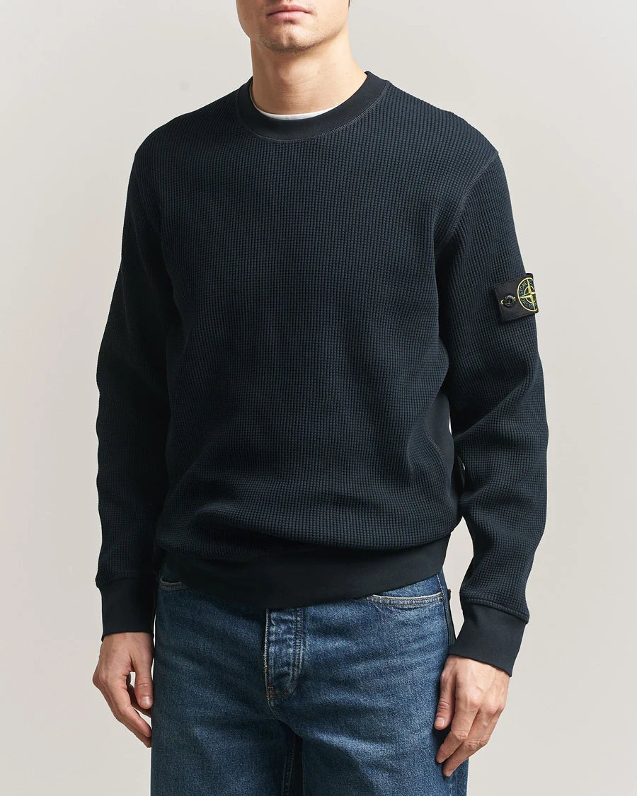 Stone Island Organic Cotton Waffle Sweatshirt In Navy