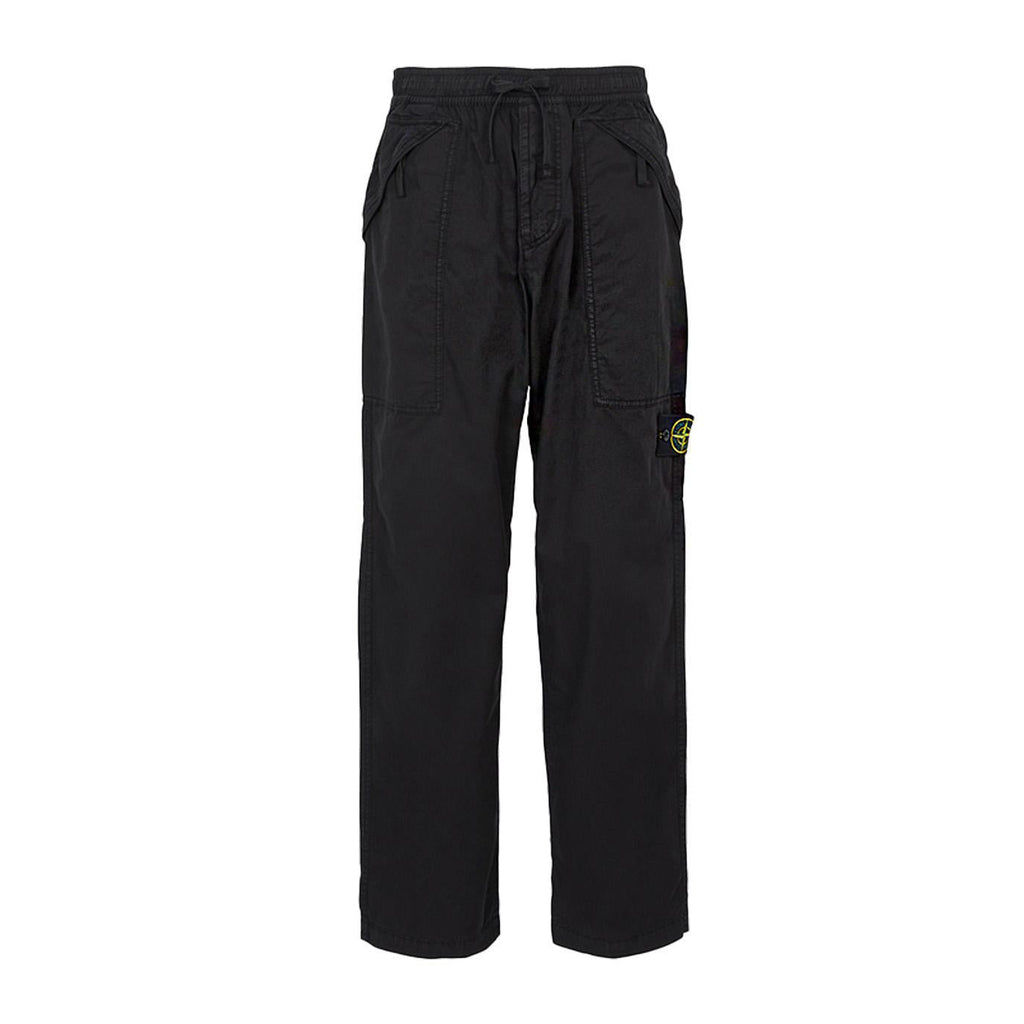 [Stone Island] Loose Fit Cotton Cargo Trousers in Black