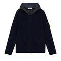 [Stone Island] Mixed Fabric Full Rib RWS Wool Hooded Zip-Up Jumper in Navy